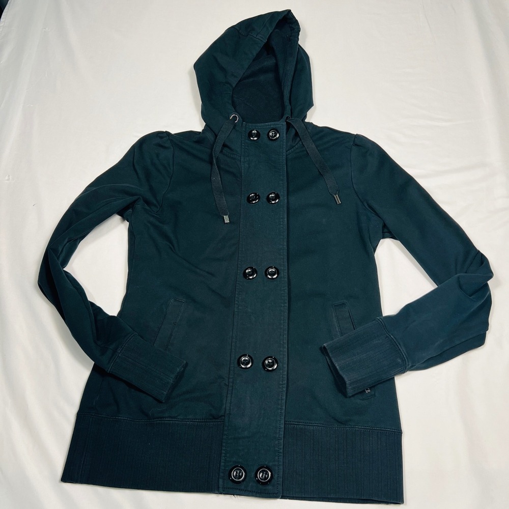 The North Face Womens Black Double Breasted Button Front Hoodie Jacket Medium